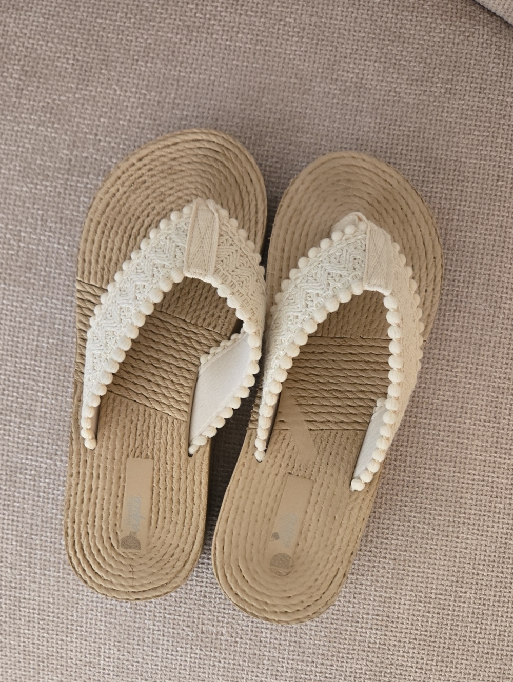 La Vie En Rose Cream Braided Pom-Pom Flip Flop Sandals